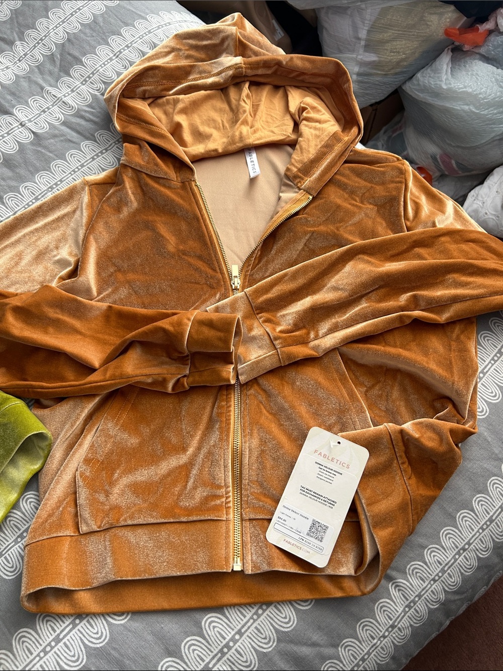 Fabletics Women's Velvet Zip Hoodie - Caramel Brown